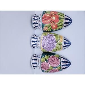 Hand-Painted CBK Wall Pockets Set of 3 Floral Ceramic Vases Vintage 1998